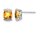 1.75 Carat (ctw) Cushion-Cut Citrine Button Post Earrings in 14K White Gold